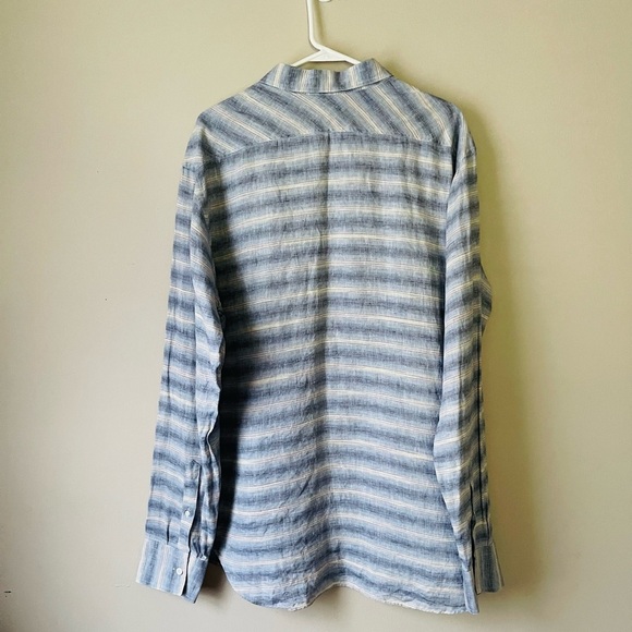 Billy Reid Blue Striped Linen Blend Long Sleeve Button Up Shirt - Picture 10 of 12